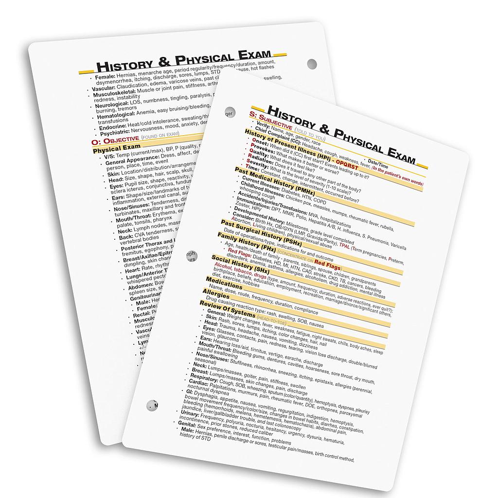 History &amp; Physical Exam Sheet